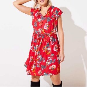 LOFT plus Floral Smocked Tie Neck Swing Dress